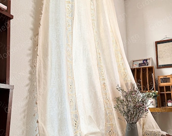 Tenda fattoria, tende all'uncinetto, tenda beige in cotone stile Boho per camera da letto, soggiorno - tende semi oscuranti per finestre con decorazione Boho