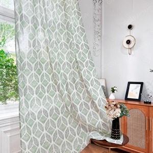 Green Leaves Curtains, Cotton Linen Curtains, Boho decor, Boho Curtain Panels, Bedroom Living Room Curtain, Customizable Curtain, Gift