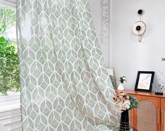 Green Leaves Curtains, Cotton Linen Curtains, Boho decor, Boho Curtain Panels, Bedroom Living Room Curtain, Customizable Curtain, Gift