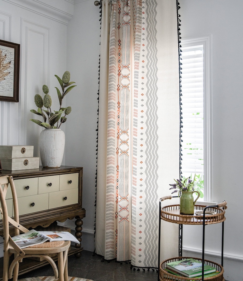 Boho Curtains Cotton Linen Curtains Boho Handmade Curtain Etsy