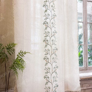 Beige Farmhouse Curtain, Boho Rustic Curtains, Cotton Curtain for Living Room, Semi Blackout Window Decoration Drapes