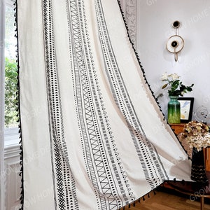 Farmhouse Curtain, Crochet Curtains, Boho Style Cotton Beige Curtain for Bedroom, Living Room - Semi Blackout Window Boho Decoration Drapes