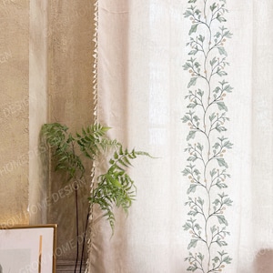 Beige Farmhouse Curtain, Boho Rustic Curtains, Cotton Curtain for Living Room, Semi Blackout Window Decoration Drapes