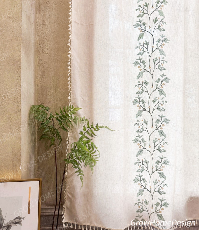 Beige Farmhouse Curtain, Boho Rustic Curtains, Cotton Curtain for Living Room, Semi Blackout Window Decoration Drapes