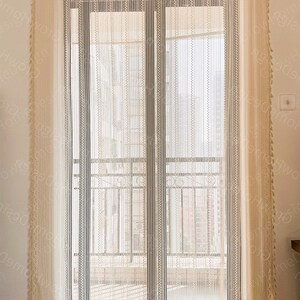 Beige Sheer Boho Curtains, Farmhouse Curtains with Tassels for Bedroom, Living Room, Window Decoration Drapes