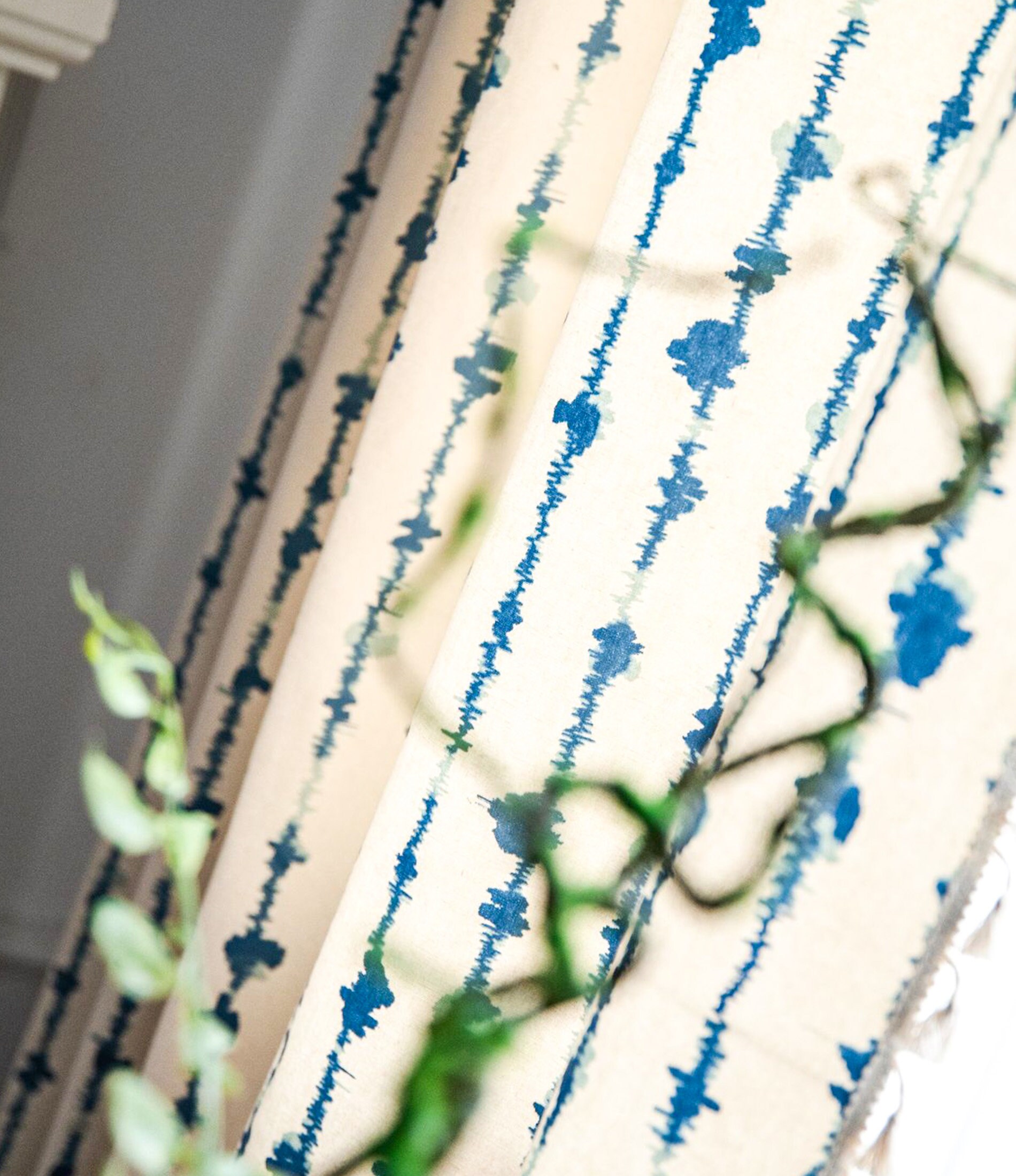 Boho Curtains Cotton Linen Blue Curtain With Tassels for Etsy