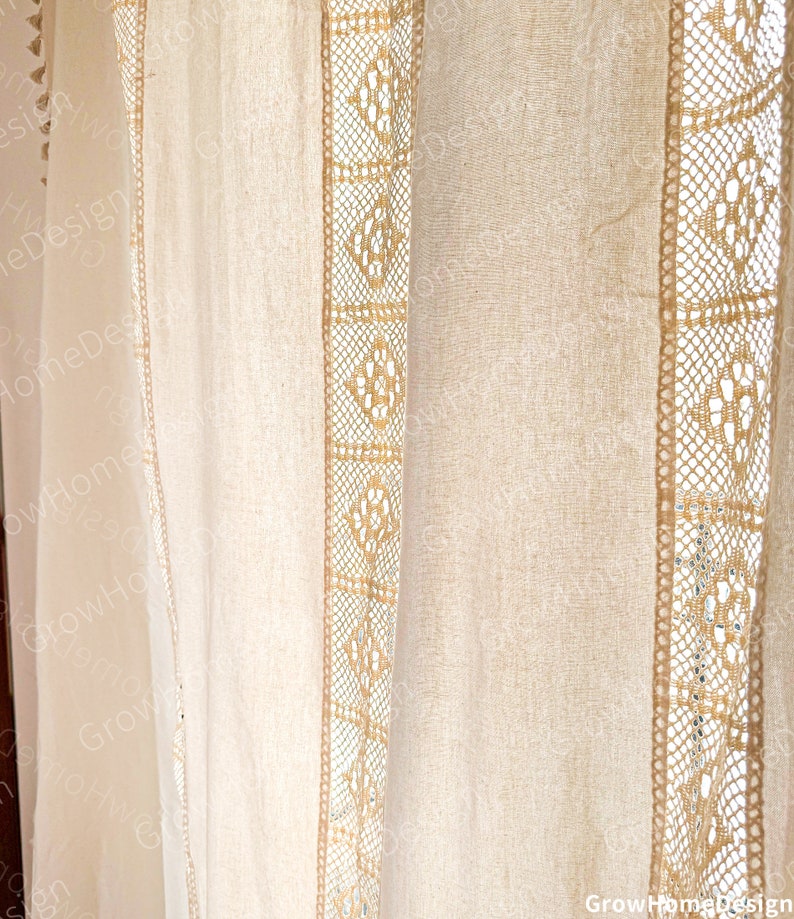 Farmhouse Curtain, Crochet Curtains, Boho Style Cotton Beige Curtain for Bedroom, Living Room Semi Blackout Window Boho Decoration Drapes zdjęcie 6