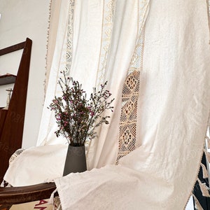 Farmhouse Curtain, Crochet Curtains, Boho Style Cotton Beige Curtain for Bedroom, Living Room Semi Blackout Window Boho Decoration Drapes zdjęcie 3