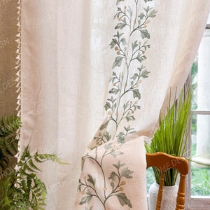 Beige Farmhouse Curtain, Boho Rustic Curtains, Cotton Curtain for Living Room, Semi Blackout Window Decoration Drapes