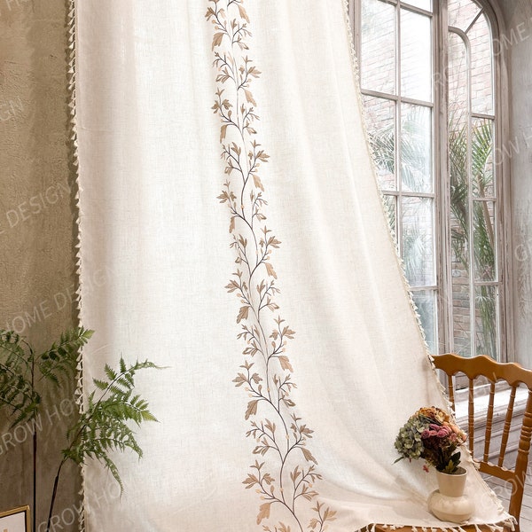 Farmhouse Curtain, Crochet Curtains, Boho Style Cotton Floral Curtain for Bedroom, Living Room - Semi Blackout Window Boho Decoration Drapes