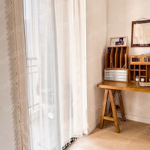 Beige Sheer Boho Curtains, Farmhouse Curtains with Tassels for Bedroom, Living Room, Window Decoration Drapes