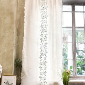 Beige Farmhouse Curtain, Boho Rustic Curtains, Cotton Curtain for Living Room, Semi Blackout Window Decoration Drapes