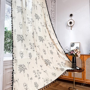 Farmhouse Floral Curtain, Crochet Curtains, Boho Cotton Curtain for Bedroom, Living Room - Semi Blackout Window Boho Decoration Drapes