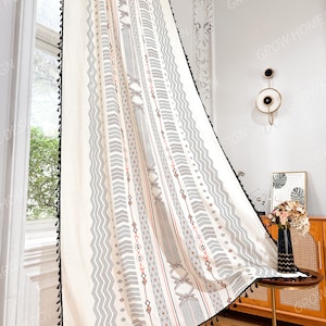 Boho Style Curtains, Cotton Linen Curtains, Boho Decor, Boho Curtain Panels, Bedroom Living Room Curtain, Customizable Curtain