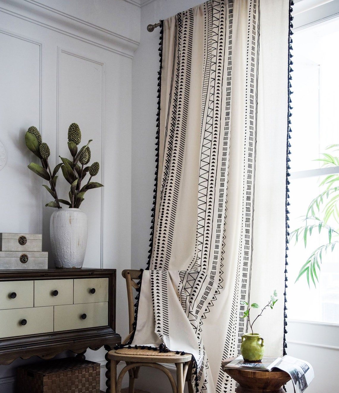 White Boho Curtains Cotton Linen Curtains Boho Decor Boho Etsy
