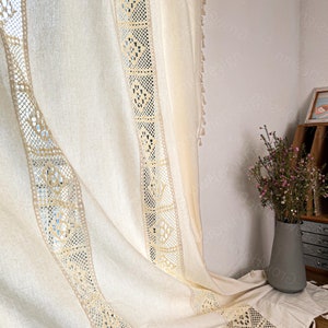 Rideau de ferme, rideaux au crochet, rideau beige en coton de style bohème pour chambre à coucher, salon rideaux décoratifs bohèmes semi-occultants image 4