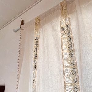 Farmhouse Curtain, Crochet Curtains, Boho Style Cotton Beige Curtain for Bedroom, Living Room Semi Blackout Window Boho Decoration Drapes zdjęcie 5