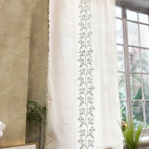 Beige Farmhouse Curtain, Boho Rustic Curtains, Cotton Curtain for Living Room, Semi Blackout Window Decoration Drapes