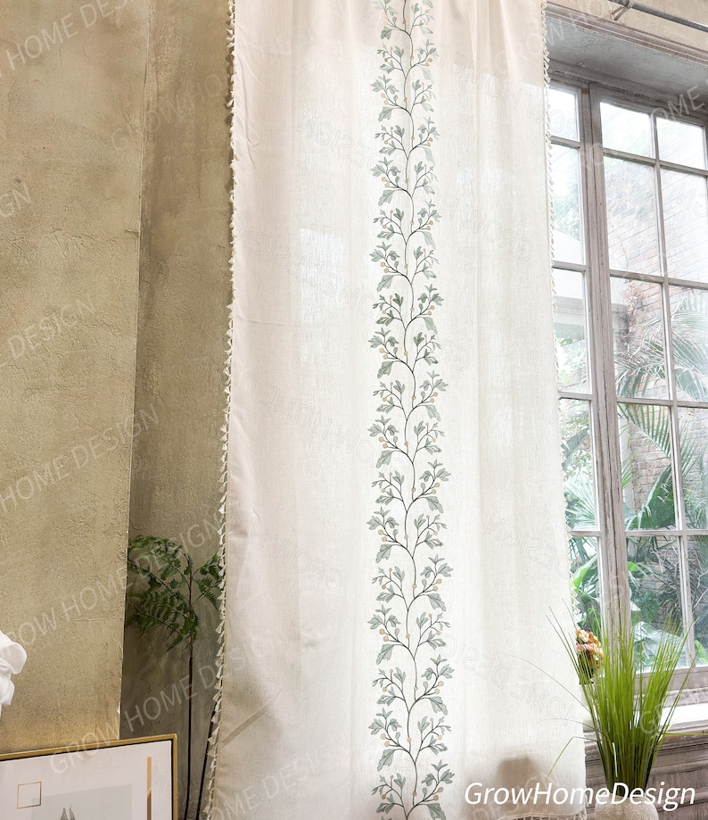Beige Farmhouse Curtain, Boho Rustic Curtains, Cotton Curtain for Living Room, Semi Blackout Window Decoration Drapes