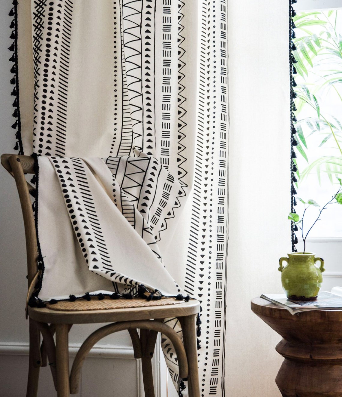 White Boho Curtains Cotton Linen Curtains Boho Decor Boho - Etsy