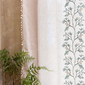 Beige Farmhouse Curtain, Boho Rustic Curtains, Cotton Curtain for Living Room, Semi Blackout Window Decoration Drapes
