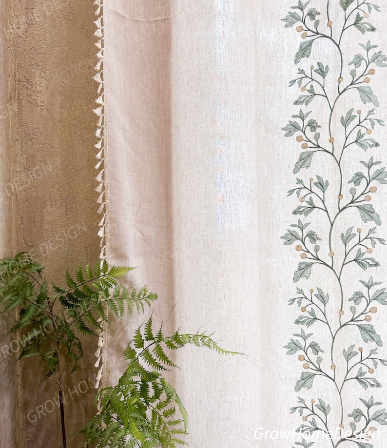 Beige Farmhouse Curtain, Boho Rustic Curtains, Cotton Curtain for Living Room, Semi Blackout Window Decoration Drapes