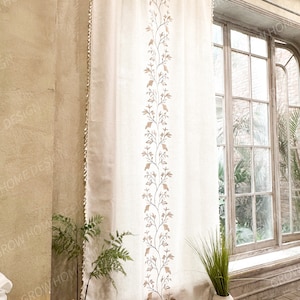 Beige Farmhouse Curtain, Boho Rustic Curtains, Red Floral Curtain for Living Room, Semi Blackout Window Decoration Drapes image 4