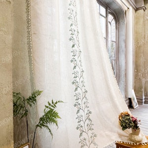 Farmhouse Curtain, Rustic Curtains, Boho Style Cotton Floral Curtain for Bedroom, Living Room - Semi Blackout Window Boho Decoration Drapes