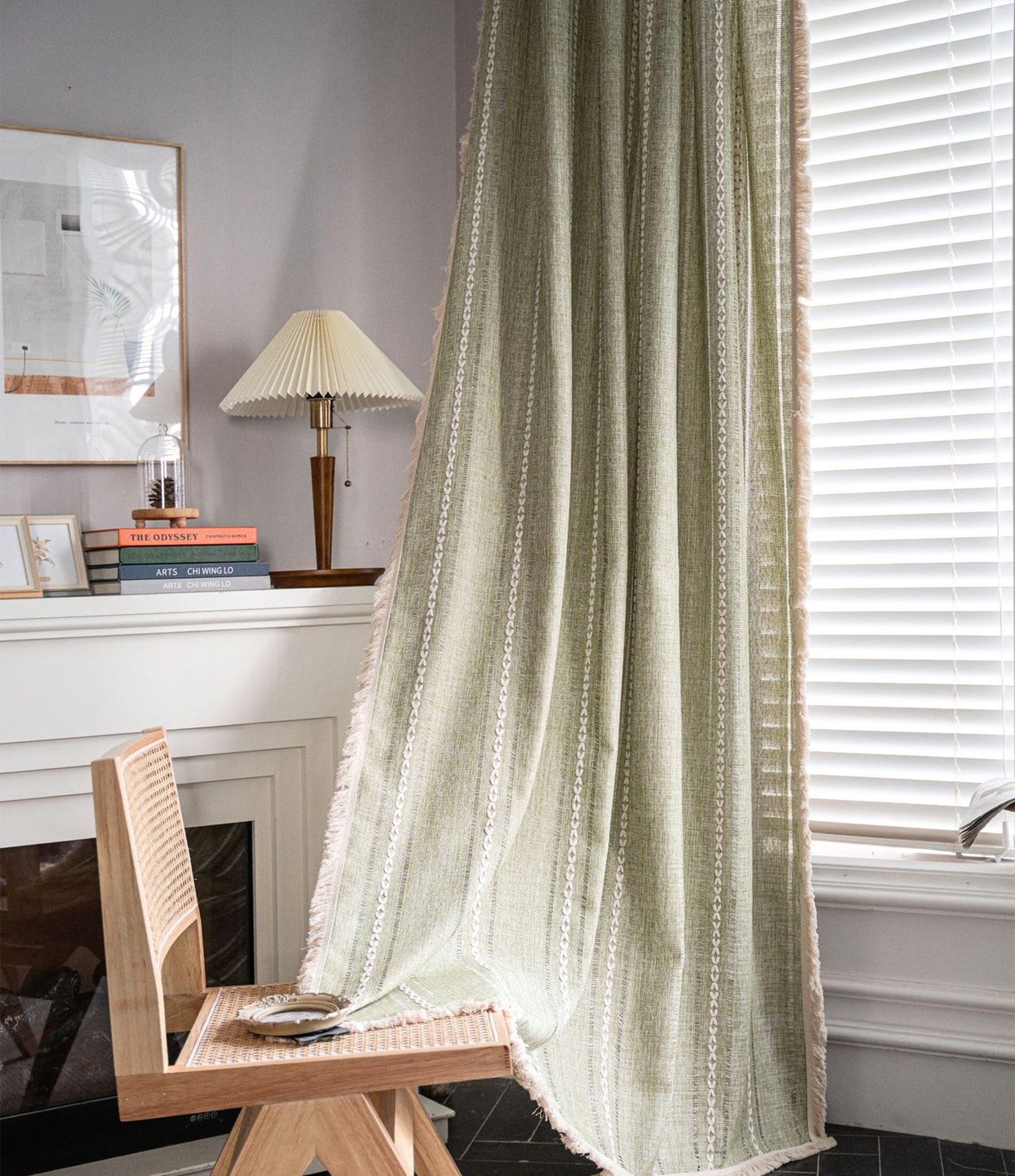 Vintage Curtains Boho Style Cotton Linen Green Curtain With Etsy UK