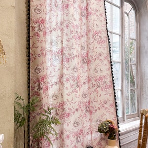 Farmhouse Curtain, Floral Curtains, Boho Cotton Red Curtain for Bedroom, Living Room - Semi Blackout Window Boho Decoration Drapes