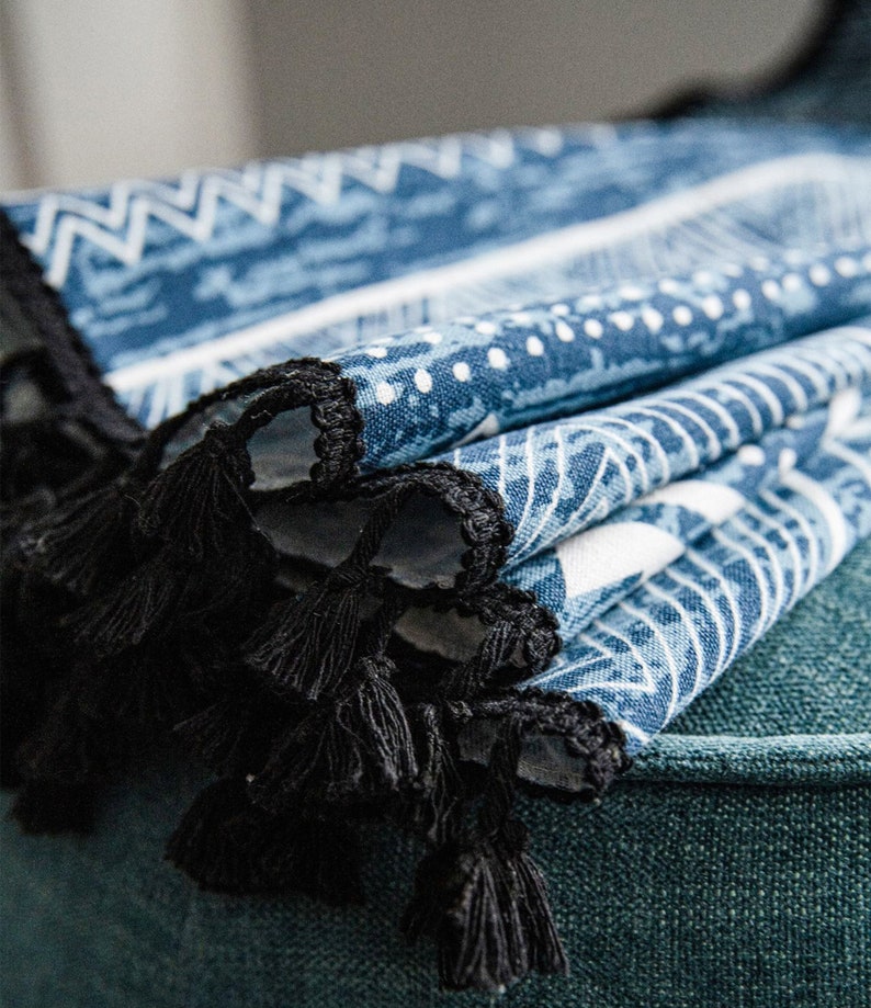 Blue Boho Style Curtains Cotton Linen Curtains Boho Decor Etsy