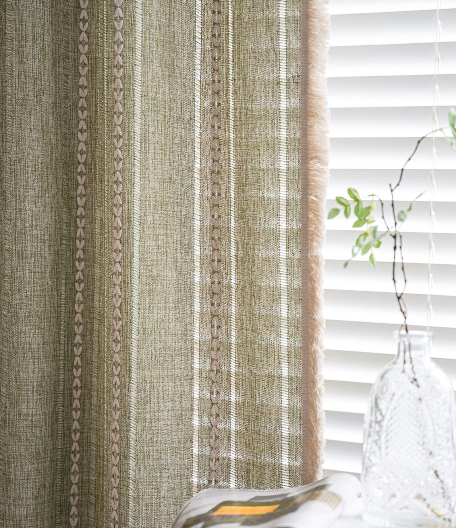 Vintage Curtains Boho Style Cotton Linen Green Curtain With Etsy UK