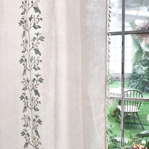 Beige Farmhouse Curtain, Boho Rustic Curtains, Cotton Curtain for Living Room, Semi Blackout Window Decoration Drapes