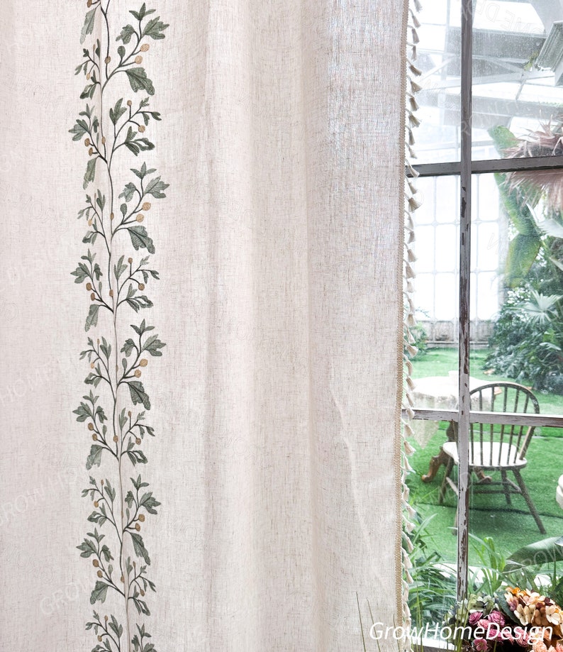 Beige Farmhouse Curtain, Boho Rustic Curtains, Cotton Curtain for Living Room, Semi Blackout Window Decoration Drapes