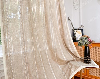 Khaki Crochet Curtain, Boho Tassel Cotton Window Drape