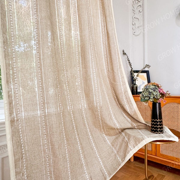 Farmhouse Curtain, Crochet Curtains, Khaki Boho Cotton Curtain for Bedroom, Living Room - Semi Blackout Window Boho Decoration Drapes