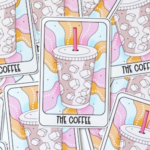 Tarot Card Funny Sticker, Coffee Tarot Card Sticker, Gifts, Stocking Stuffer, Funny Tarot Card Sticker, Aesthetic Sticker