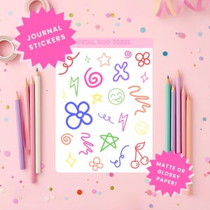 Junk Journal Sticker Sheet, Doodle Decorative Stickers for Junk Journaling, Scrapbooking Stickers, Planner Stickers, Doodle Stickers