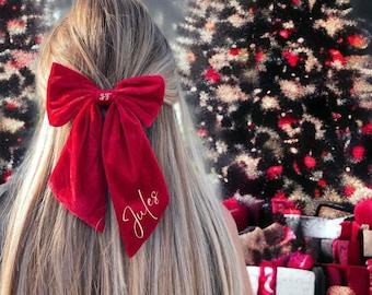 Personalised Red Velvet Christmas Hair Bow