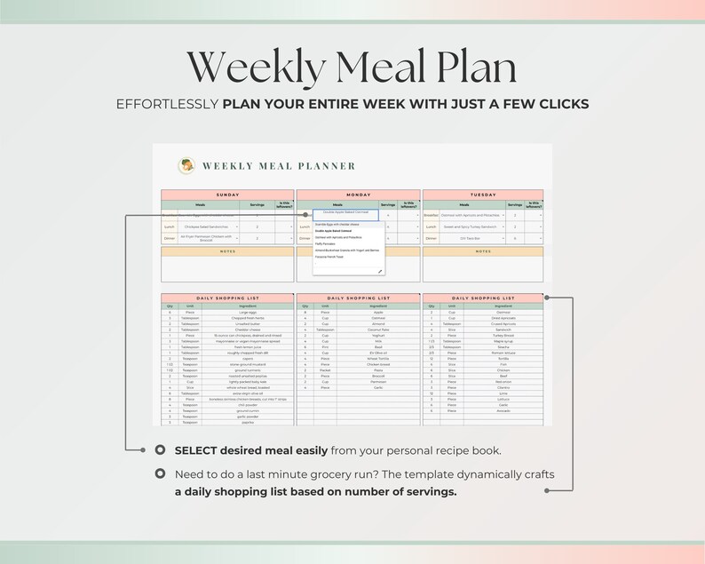 Weekly Meal Planner Spreadsheet Google Sheets With Grocery List