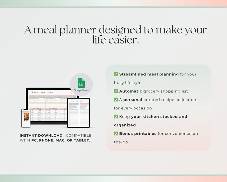 Weekly Meal Planner Spreadsheet Google Sheets With Grocery List