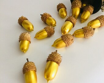 Hand Painted Gold Natural Acorns - Set of 6 - Decorative Acorns - Real Dried Acorns