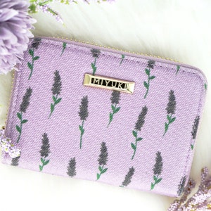 Lavendel Lila Echtleder Lila Canvas Brieftasche OnSale Frauen Floral Geldbörse Goldene Metall Zip Rund Geldbörse Beste Geschenkidee Geschenk für Sie