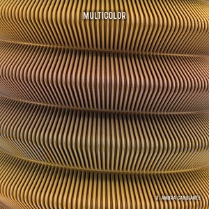 May include: Close-up of a textured, layered design with a repeating pattern of vertical lines. The image features a gradient of colors, from light brown to gold. The word "MULTICOLOR" is at the top, and "9. AMBRA CANGIANTE" is at the bottom.