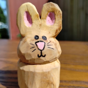 Wood Carving - Wooden Bunny Carving - Hand Carved and Painted Easter Décor