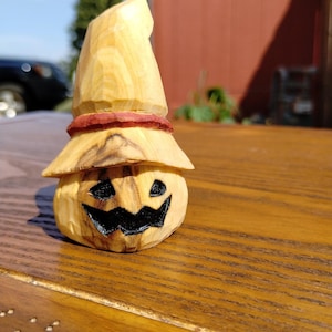Wood Carving - Wooden Pumpkin Carving - Jack O Lantern - Hand Carved and Painted Halloween Décor