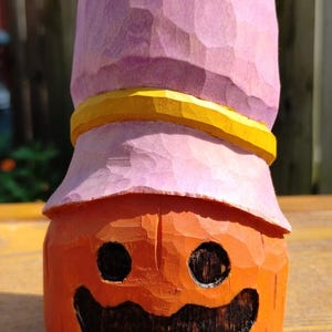 Wood Carving - Wooden Pumpkin Carving - Jack O Lantern - Hand Carved and Painted Halloween Décor