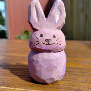 Wood Carving - Wooden Bunny Carving - Hand Carved and Painted Easter Décor