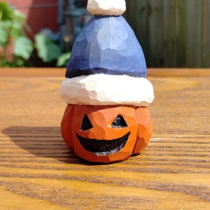 Wood Carving - Wooden Pumpkin Carving - Jack O Lantern - Hand Carved and Painted Halloween Décor