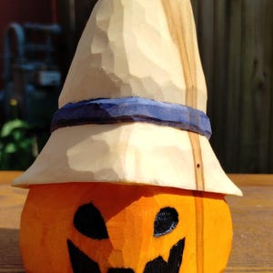 Wood Carving - Wooden Pumpkin Carving - Jack O Lantern - Hand Carved and Painted Halloween Décor